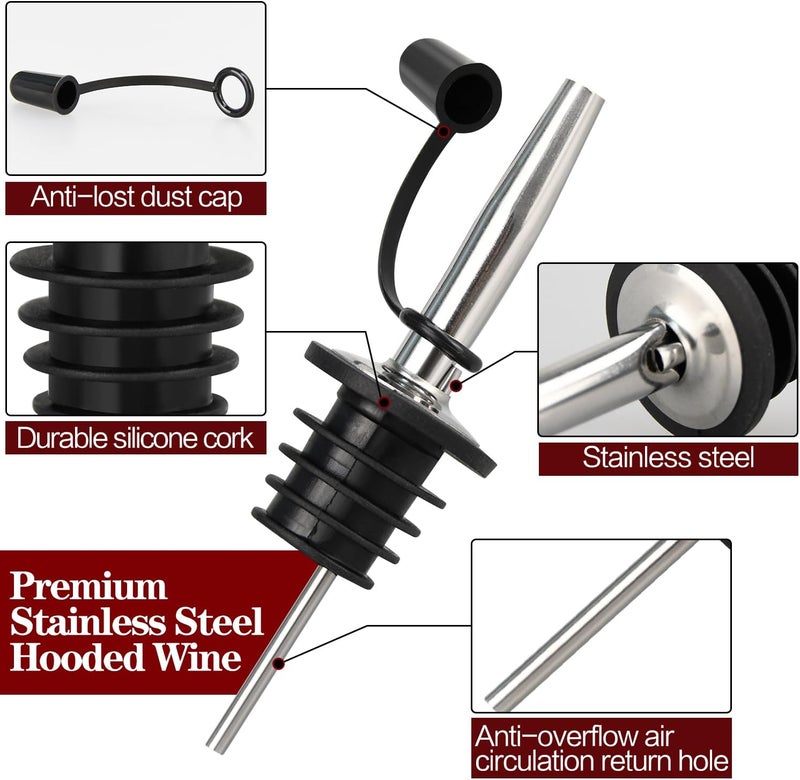 DkOvn 100 Pack Liquor Pour Spout, Stainless Steel Classic Bottle Pourers with Rubber Dust Cap, Speed Wine Bottle Pourer for Liquor Bottle, Oil Bottles - Image 4